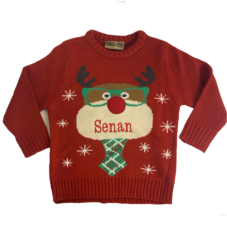 Adult Personalised Red Rudolph Christmas Jumper