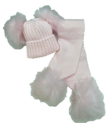 Luxury pink Pom Pom scarf and Hat