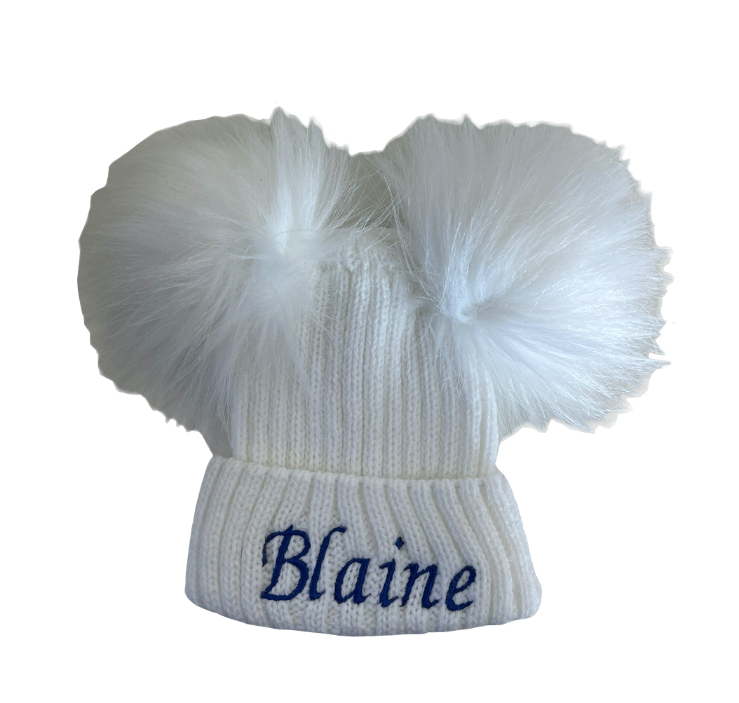 Personalised White Double Pom Pom Hat