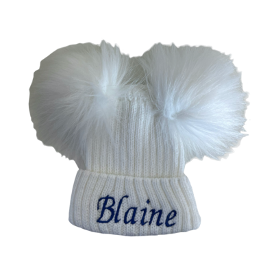 Personalised White Double Pom Pom Hat