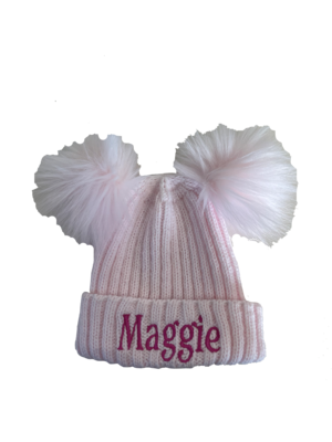 Personalised Baby Pink Double Pom Pom Hat