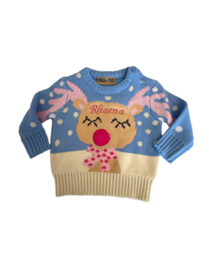 Children's Blue and Pink Rudolph Christmas Jumper