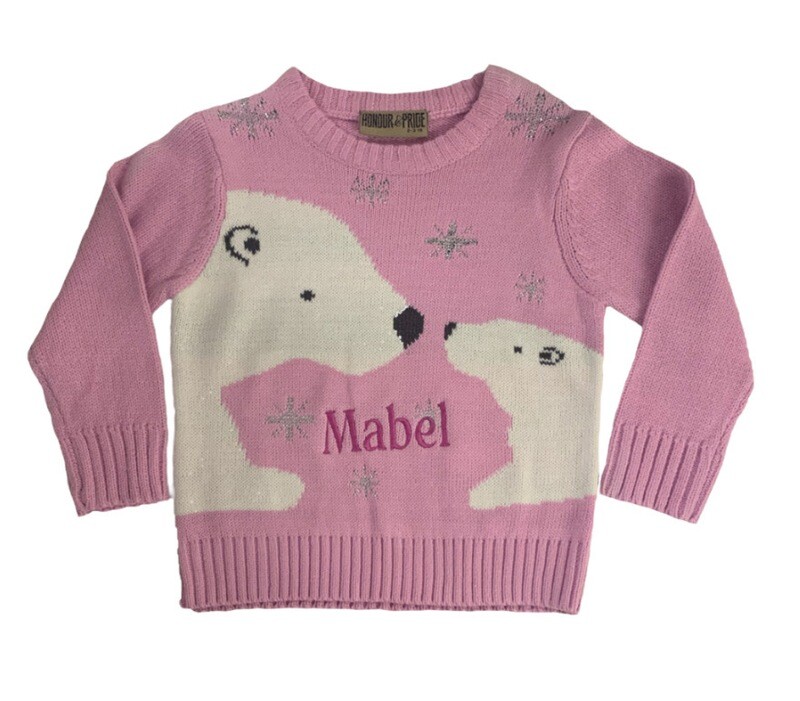 Adult Personalised Pink Polar Bear Christmas Jumper