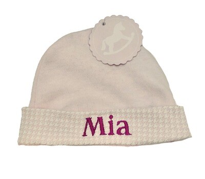 Babies Personalised Cotton Hat with gingham trim