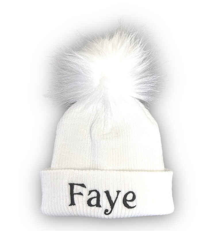 Personalised White Single Pom Pom Hat