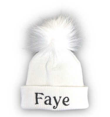 Personalised White Single Pom Pom Hat