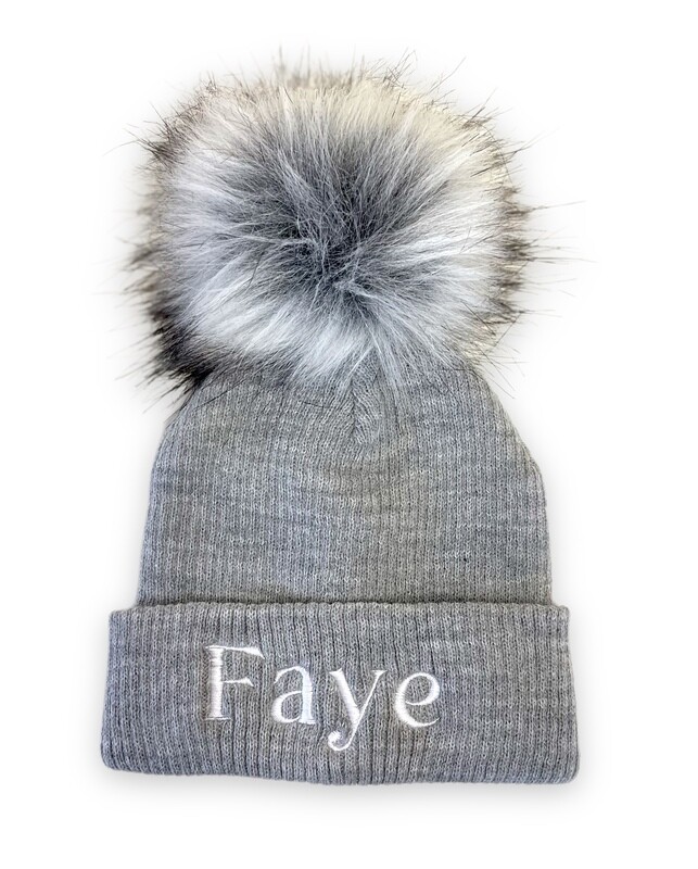 Personalised Grey Single Pom Pom Hat