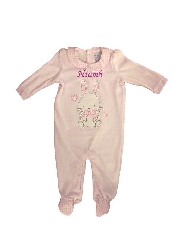Pink Velour Bunny Baby Grow