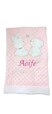 Personalised Pink Dimple Bunny Fleece lined Blanket