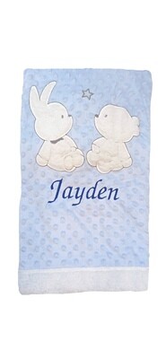 Personalised Blue Dimple Bunny Fleece lined Blanket