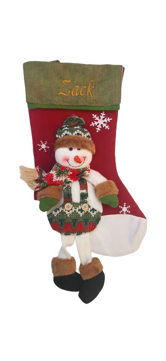 Personalised Snowman and Snow Flake 3D Christmas Stocking