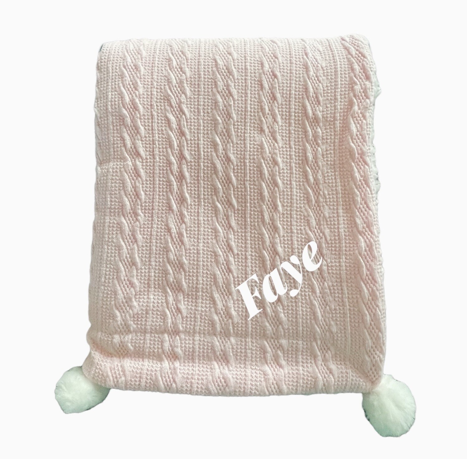 Personalised Pink Knitted  Fleece lined Pom Pom Blanket