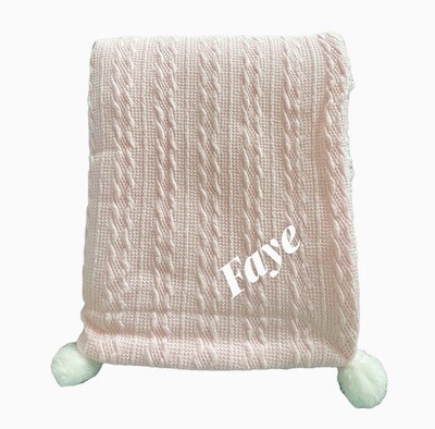 Personalised Pink Knitted  Fleece lined Pom Pom Blanket