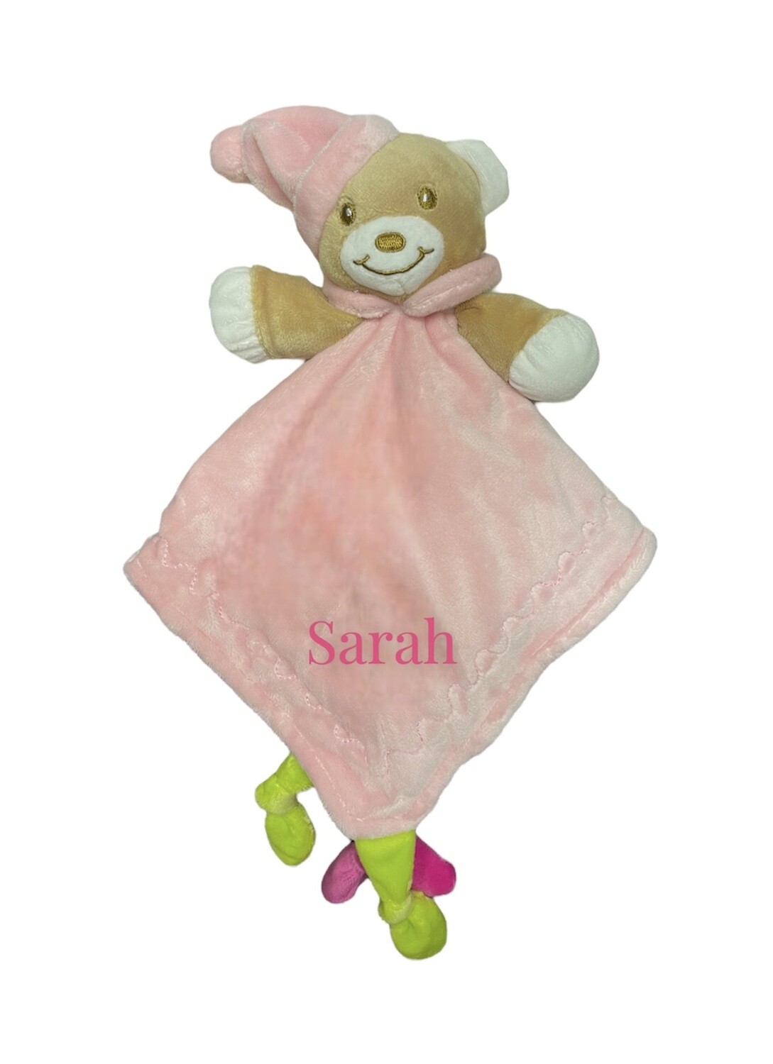 Personalised Pink  Teddy Comforter.