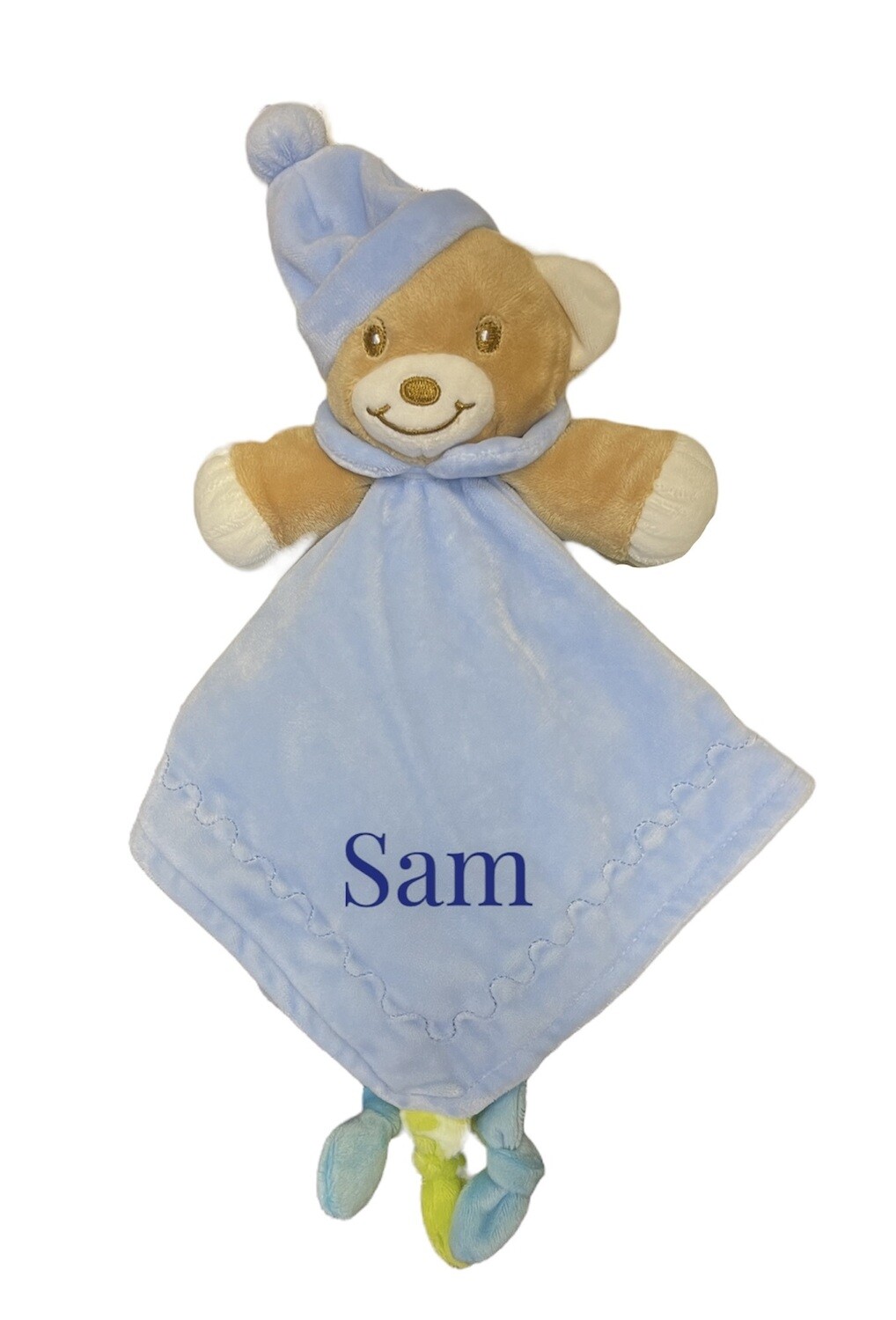 Personalised Blue  Teddy Comforter.