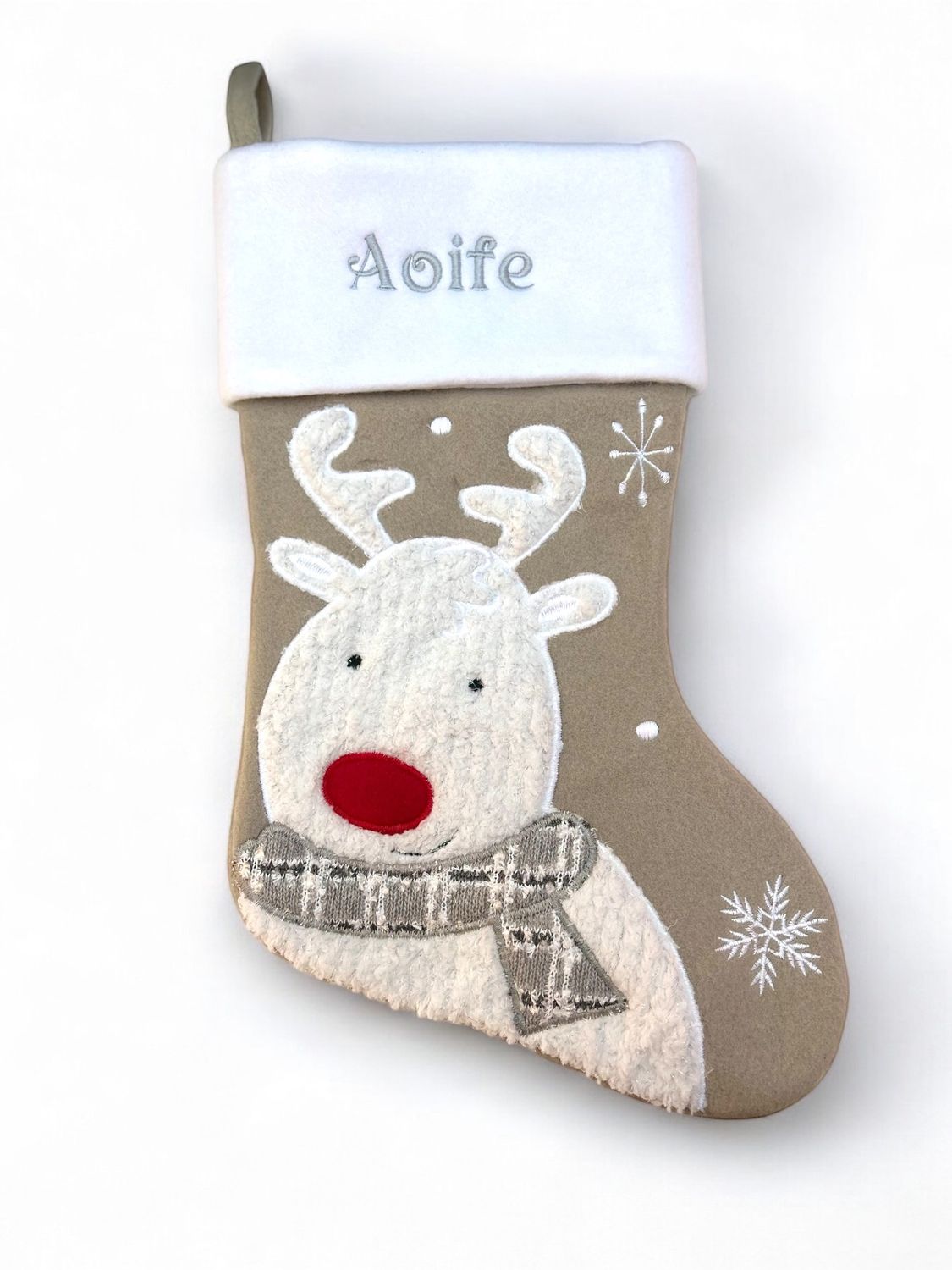 Grey Reindeer Christmas Stocking