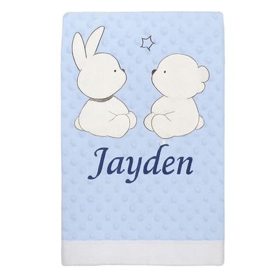 Personalised Blue Dimple Bunny Fleece lined Blanket