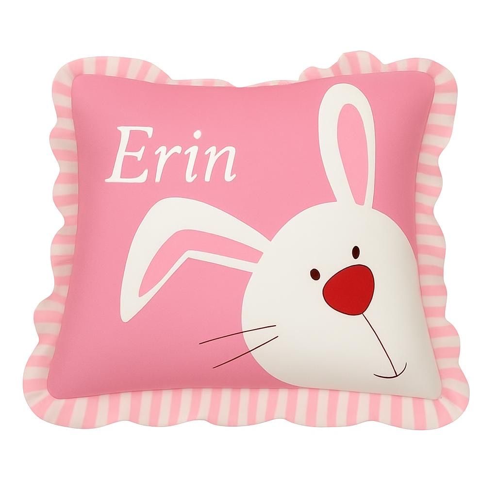 Pink Ruffled Edge Plush Bunny Pillow