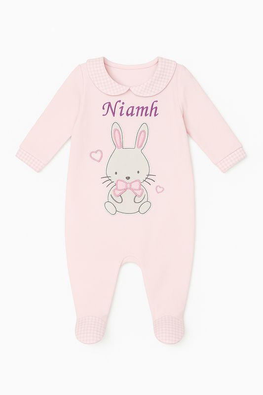 Pink Velour Bunny Baby Grow