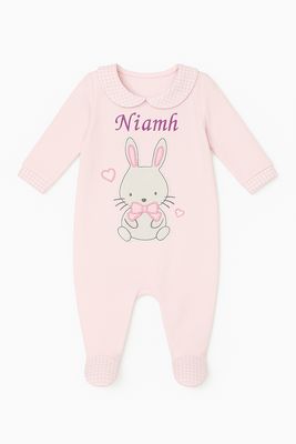 Pink Velour Bunny Baby Grow