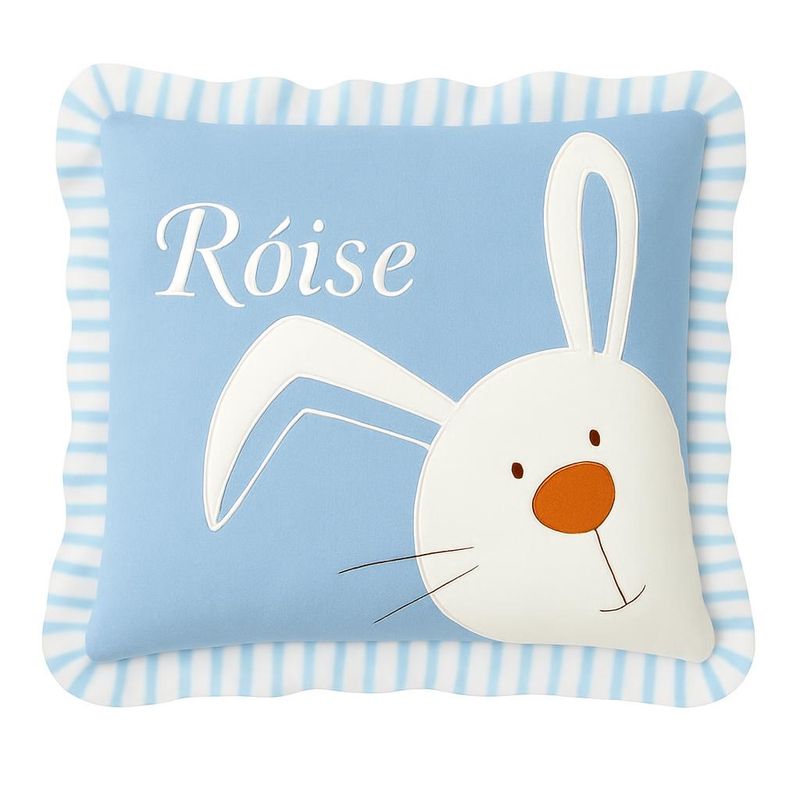 Blue Ruffled Edge Plush Bunny Pillow