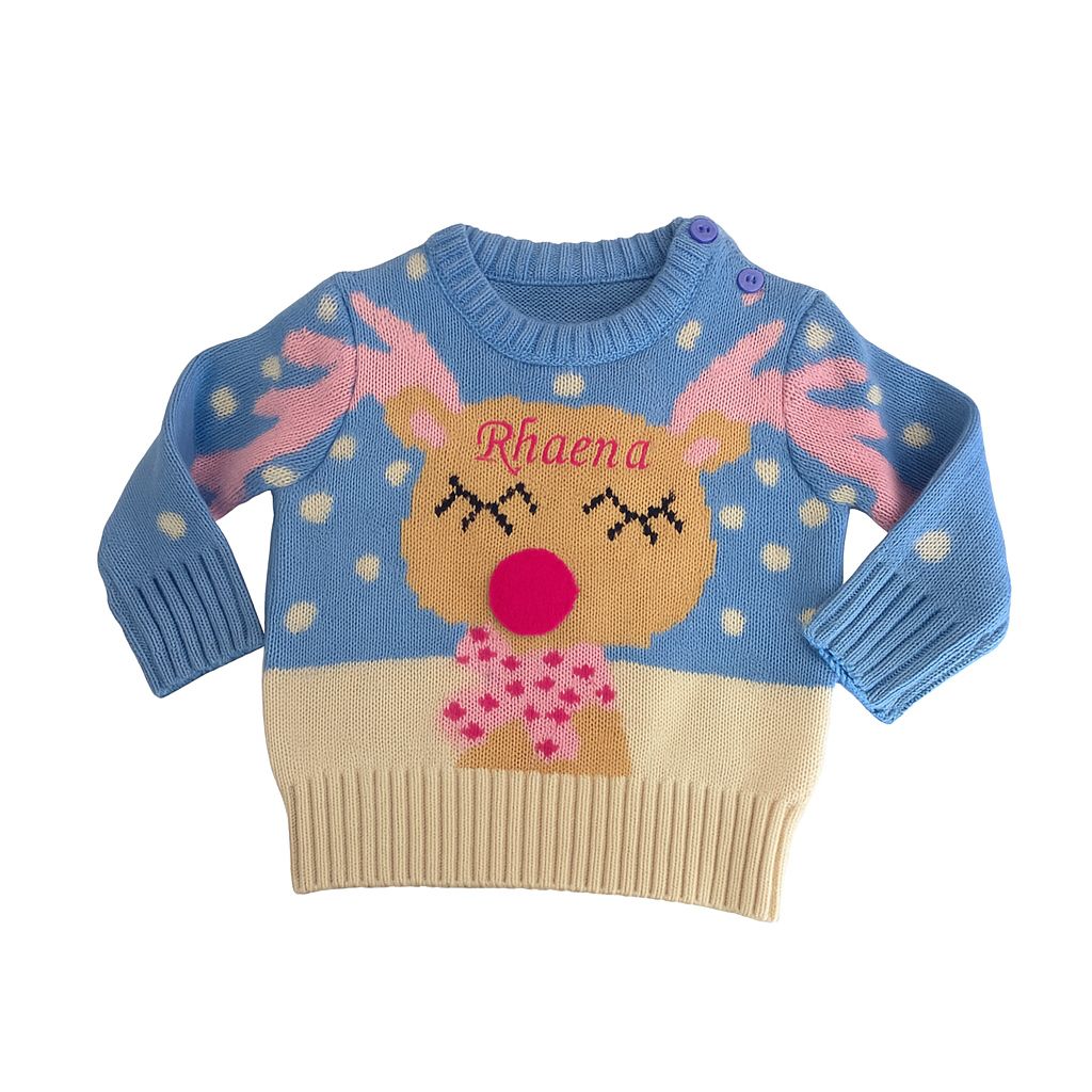 Babies Blue and Pink Rudolph Christmas Jumper