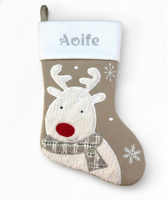 Grey Reindeer Christmas Stocking