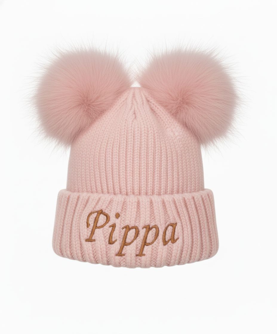 Personalised Baby Pink Double Pom Pom Hat
