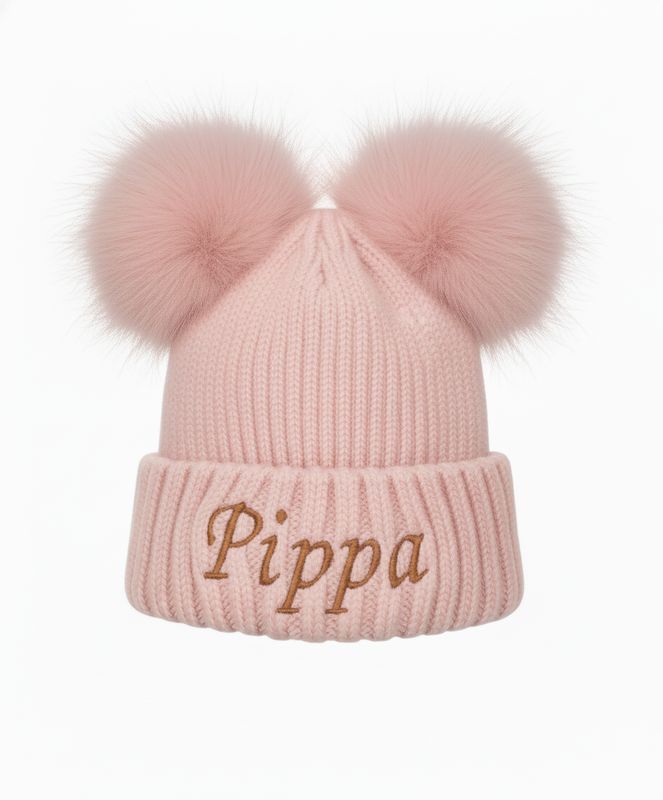 Personalised Baby Pink Double Pom Pom Hat