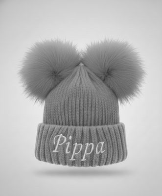 Personalised Grey Double Pom Pom Hat