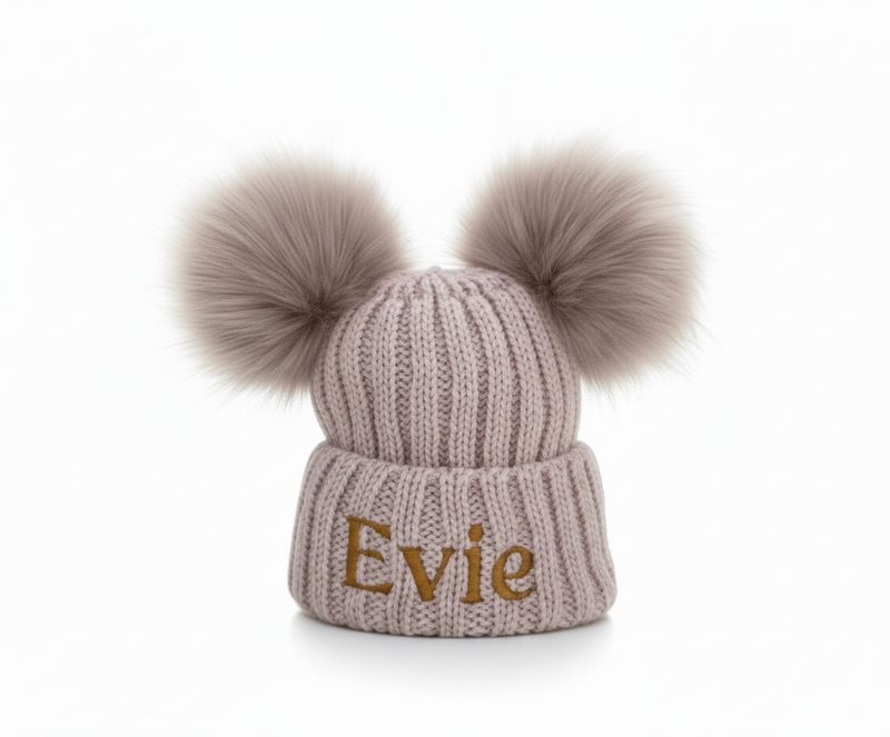 Personalised Rose pink Double Pom Pom Hat
