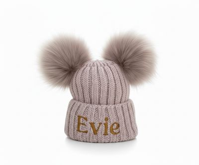 Personalised Rose pink Double Pom Pom Hat