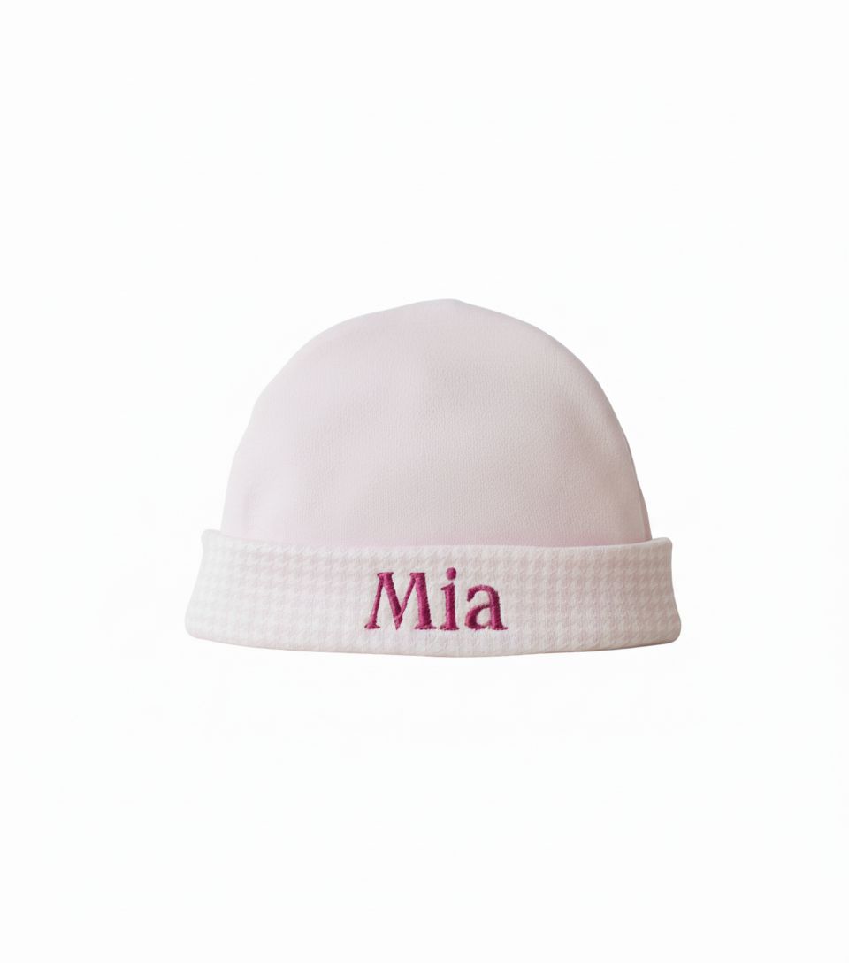 Babies Personalised Cotton Hat with gingham trim