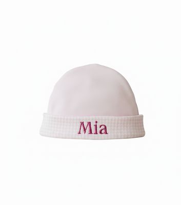 Babies Personalised Cotton Hat with gingham trim