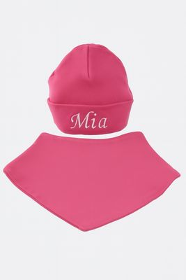 Cerise Pink Hat and Bib Set