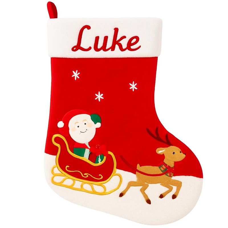 Velvet Santa on sleigh Christmas Stocking