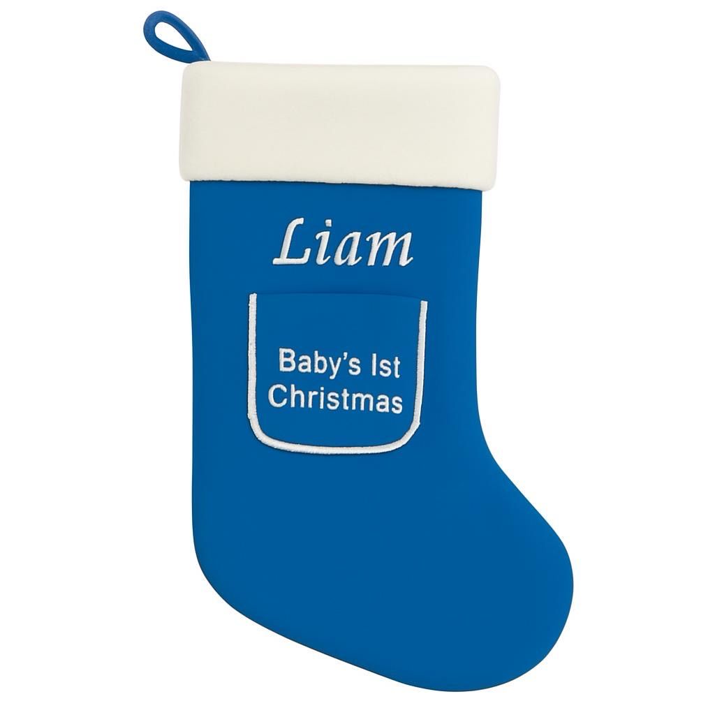 Personalised Blue babies 1st Christmas stocking