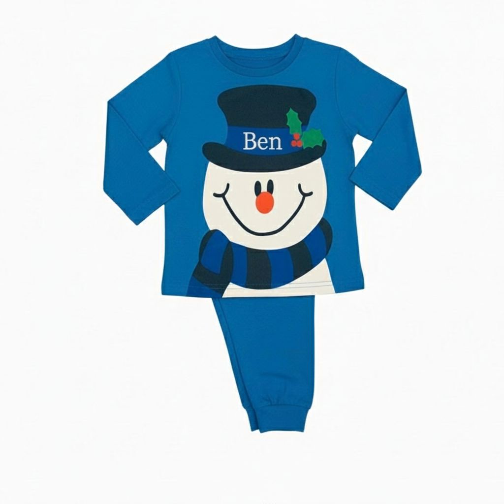 Personalised Blue snowman Christmas  pyjamas