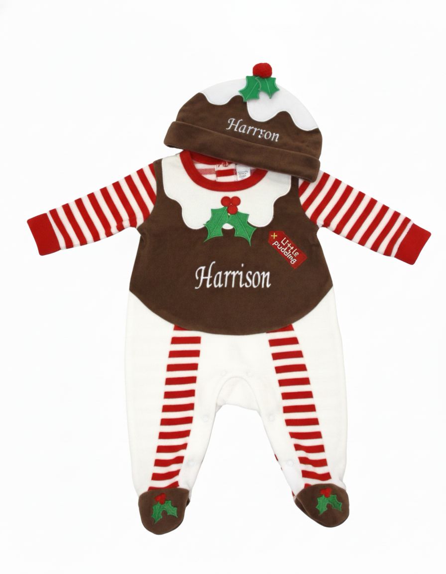 Christmas Pudding Baby Grow and Hat Set