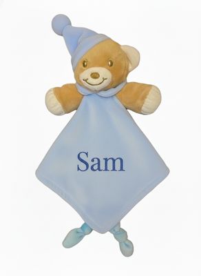Personalised Blue  Teddy Comforter.