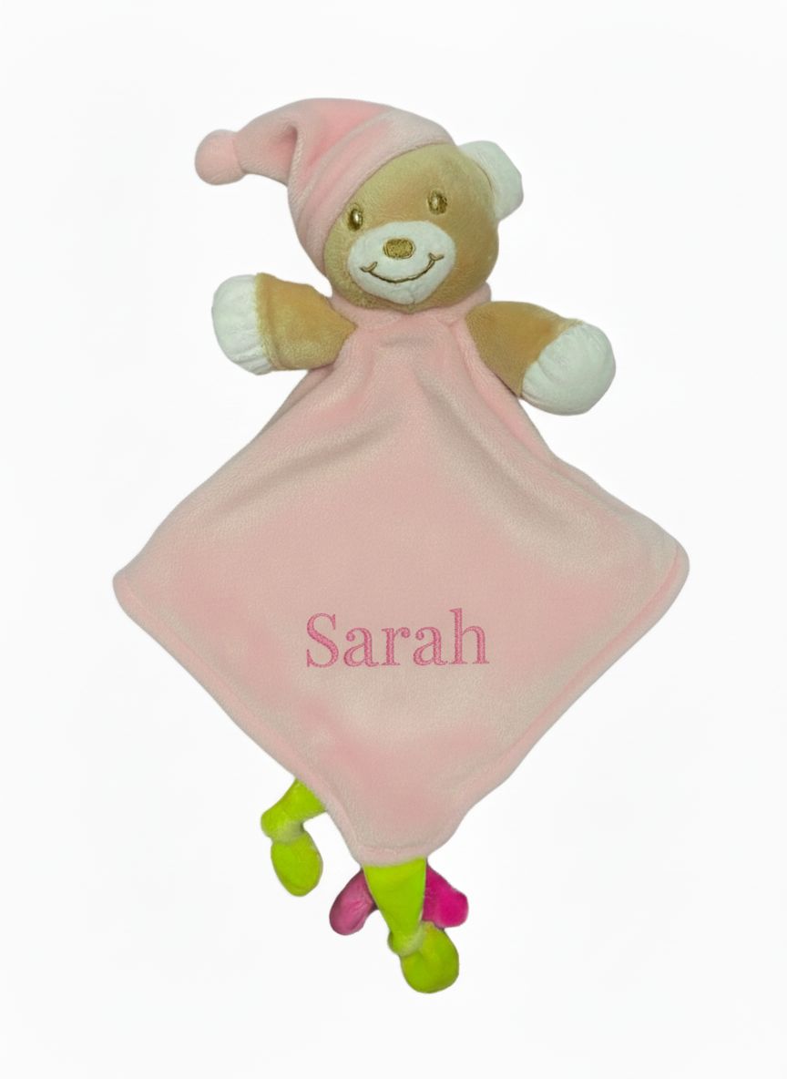 Personalised Pink  Teddy Comforter.