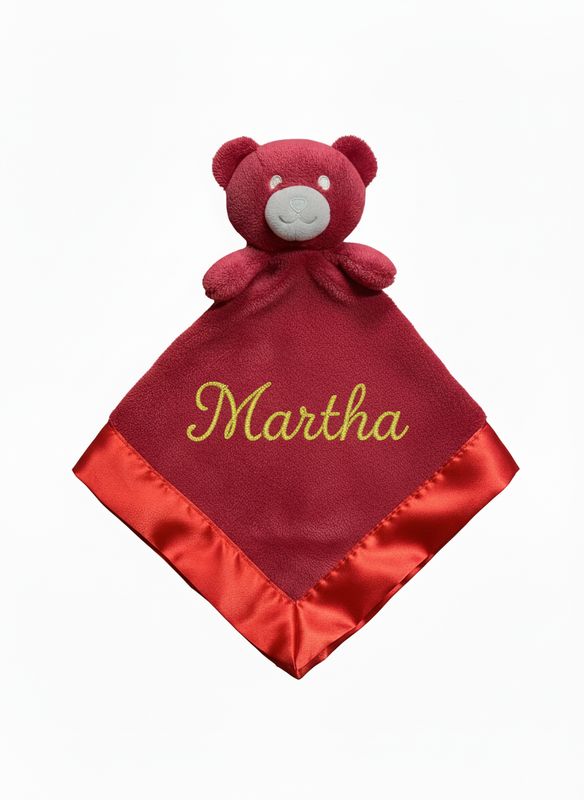 Personalised Red Satin Edge Teddy Comforter