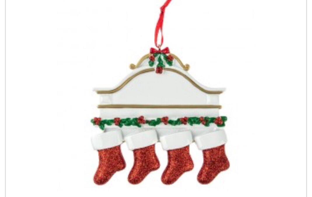 Family of four stocking mantel ornament