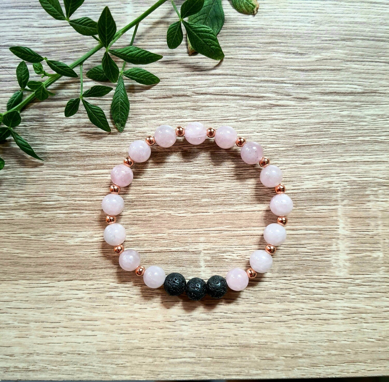 Madagascar Rose Quartz with HQ Gold-plated Accent (aromatherapy bracelet)