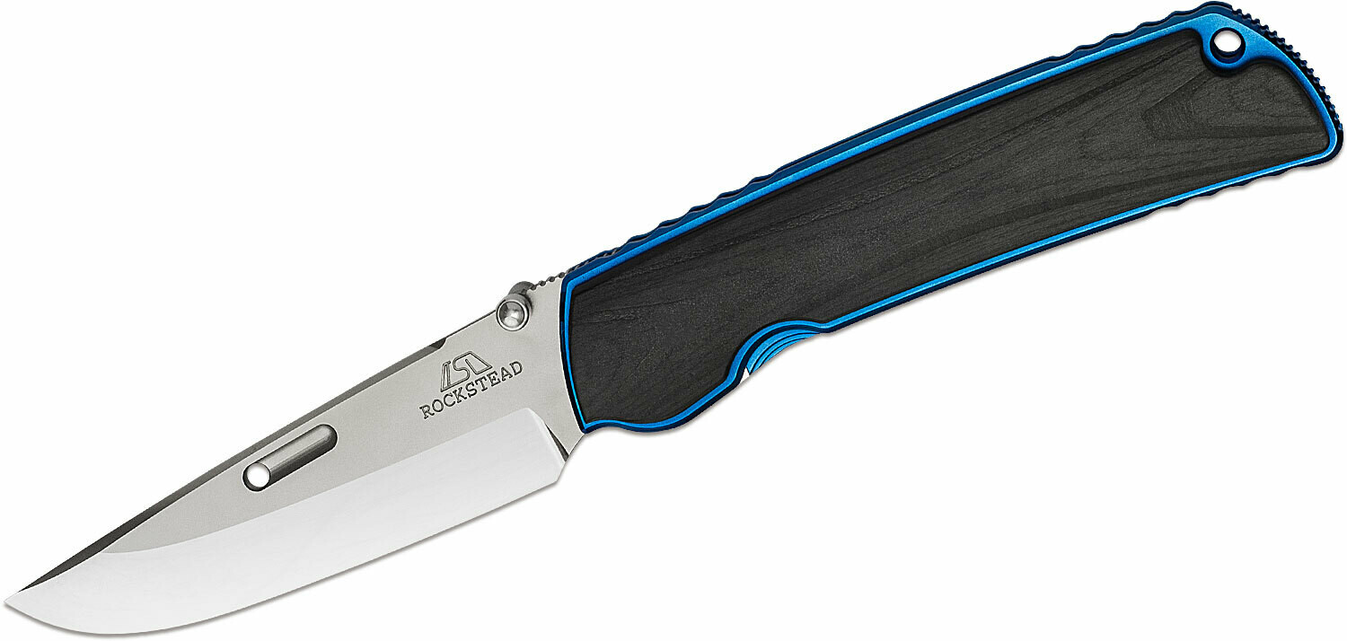 Rockstead HIGO II X-CF-ZDP (BL) Japanese Folding Knife 3.5&quot; ZDP-189 Mirror Finish Blade, Carbon Fiber Handles, Color: Blue