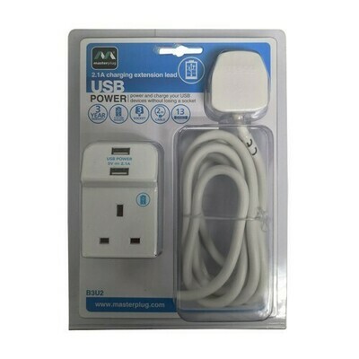 Masterplug 3 Gang 13AMP 2 USB 2.1A Charging Extension Lead 2M (B3U2-MPA)