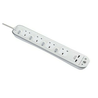 Masterplug 4 Gang 2 USB (2.1mAh) Surge Protector and Switch Button 2 Meter Extension Leads Glossy White SWSRGU42PW-MPA