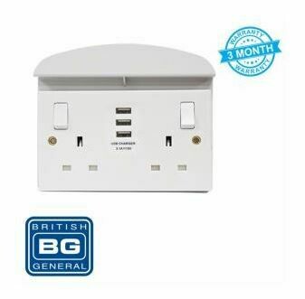 British General 3USB 3.1A 2-Gang Switched 13A Socket with Shelf-White 922U33/S