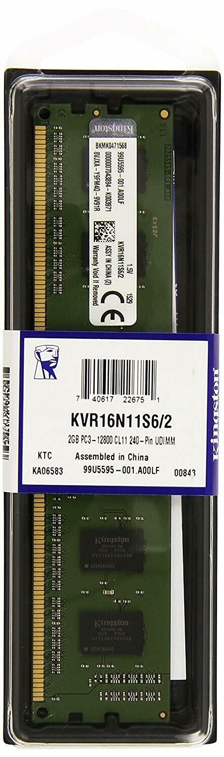 Kingston ValueRAM 2GB 1600MHz DDR3 Non-ECC CL11 DIMM SR x16 Desktop Memory KVR16N11S6/2