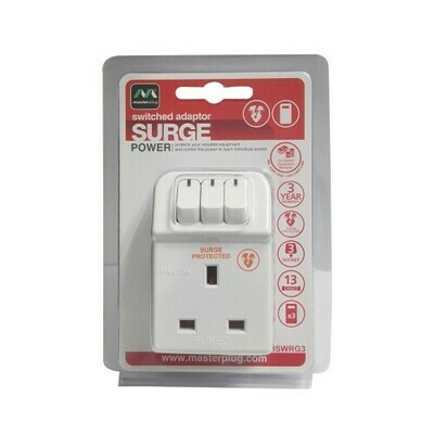 Masterplug Surge Protector 3 Gang 13Amp Switched Adaptor MSWRG3-MPA